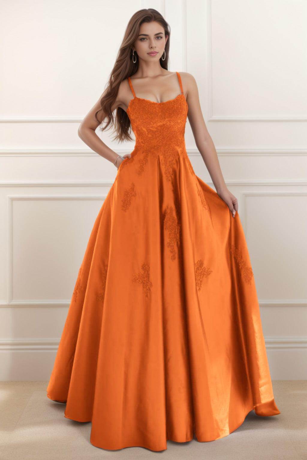 A-Line Floor Length Satin Prom Dress CS0458