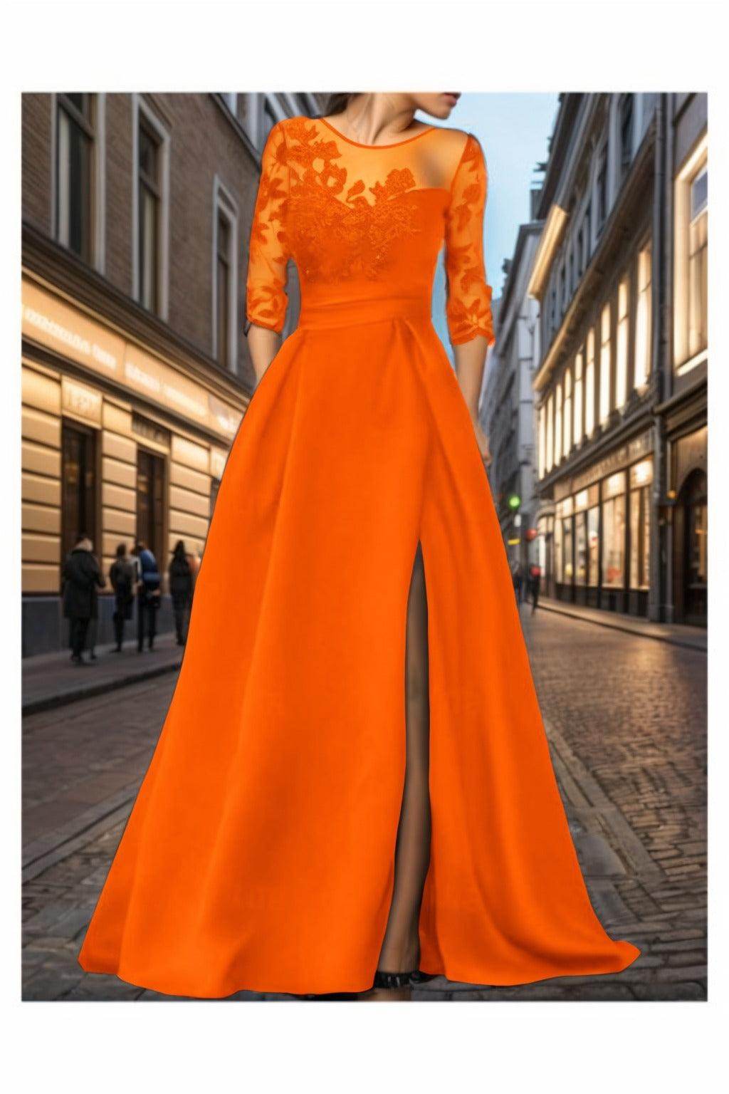 A-Line Sweep-Brush Train Satin Prom Dress CS0456