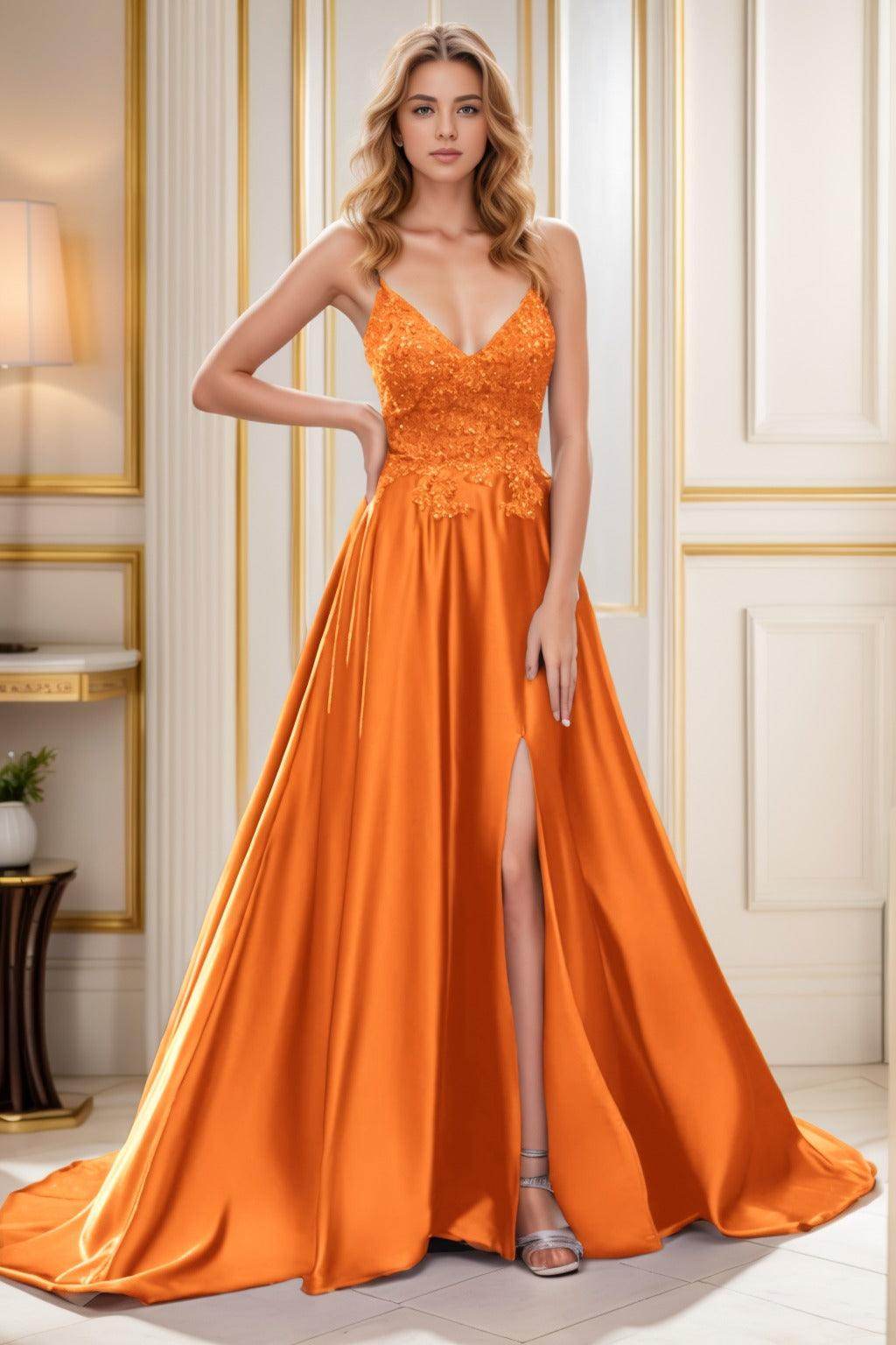 A-Line Court Train Satin Prom Dress CS0460
