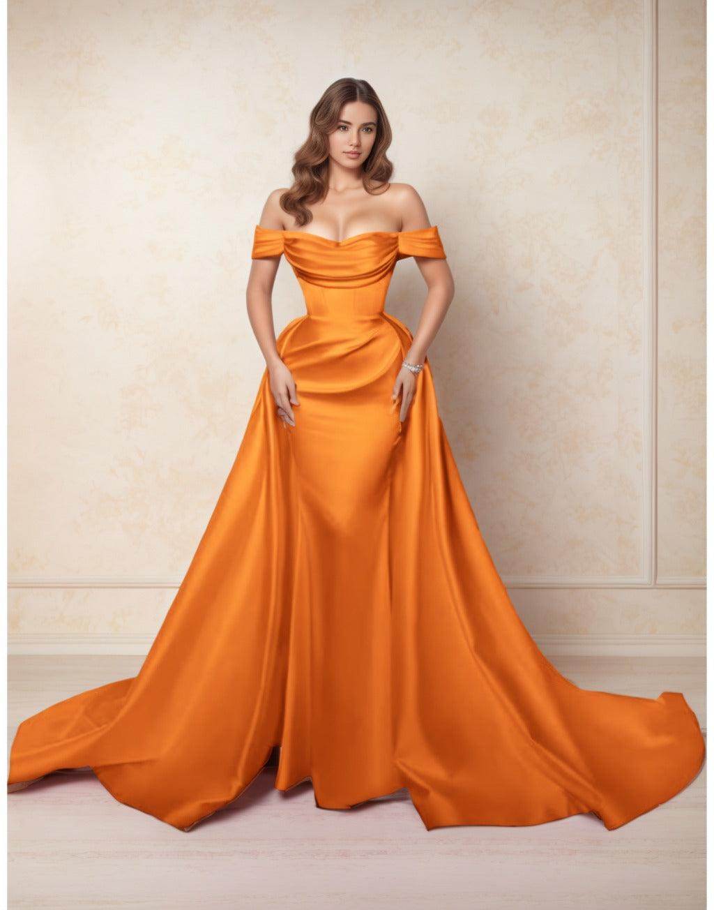 A-Line Chapel Train Satin Prom Dress CS0416