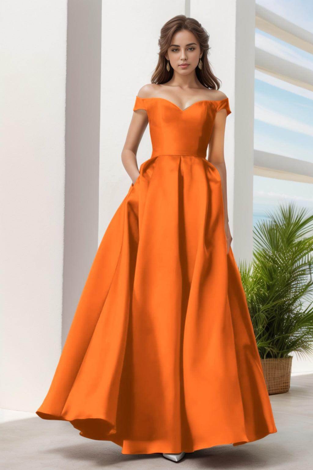 A-Line Floor Length Satin Prom Dress CS0408