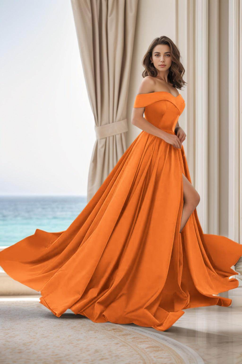A-Line Court Train Satin Prom Dress CS0405