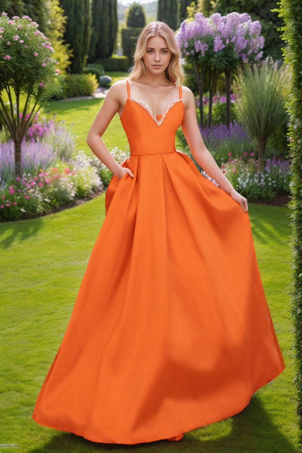 A-Line Floor Length Satin Prom Dress CS0451
