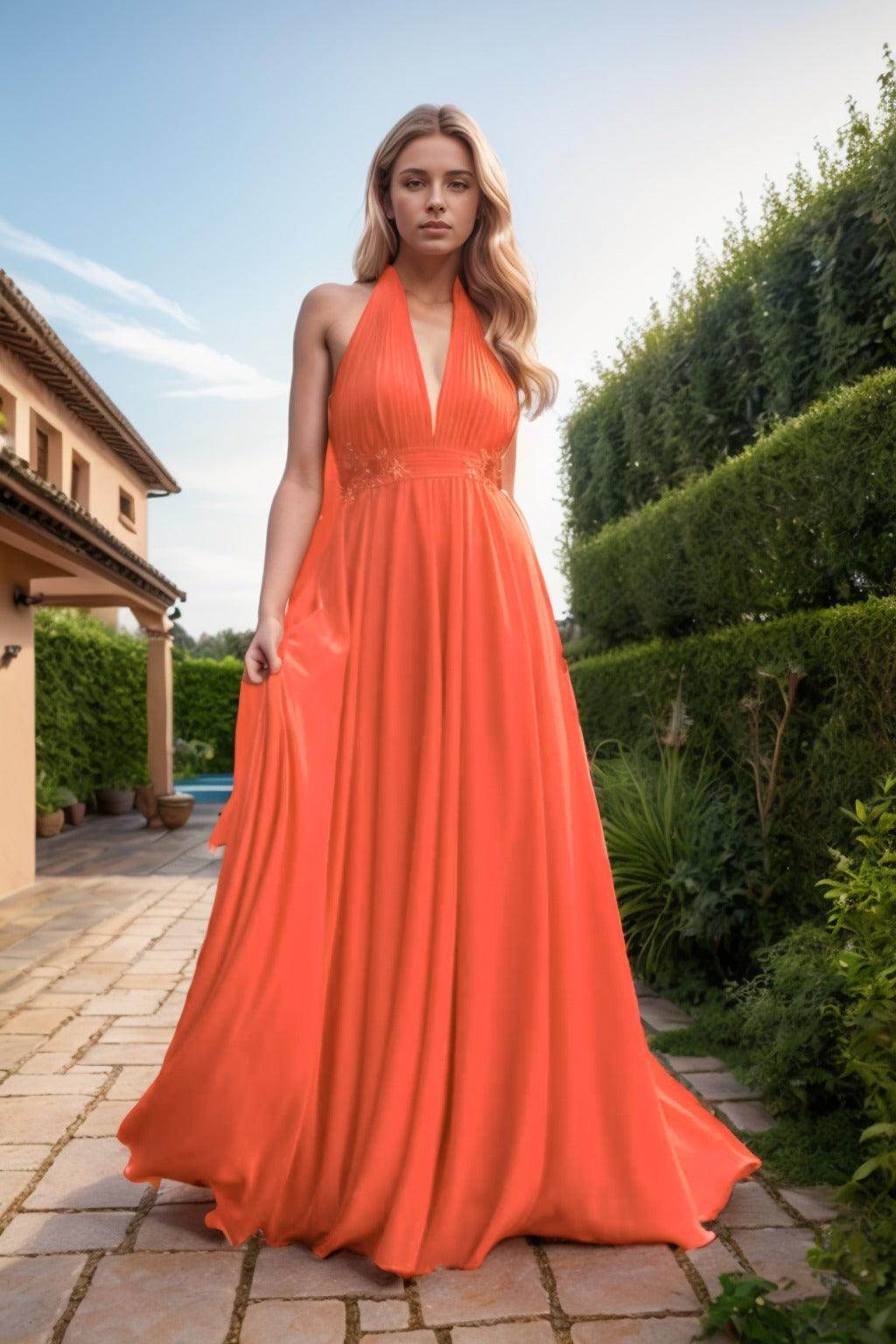 A-Line Sweep-Brush Train Chiffon Prom Dress CS0457