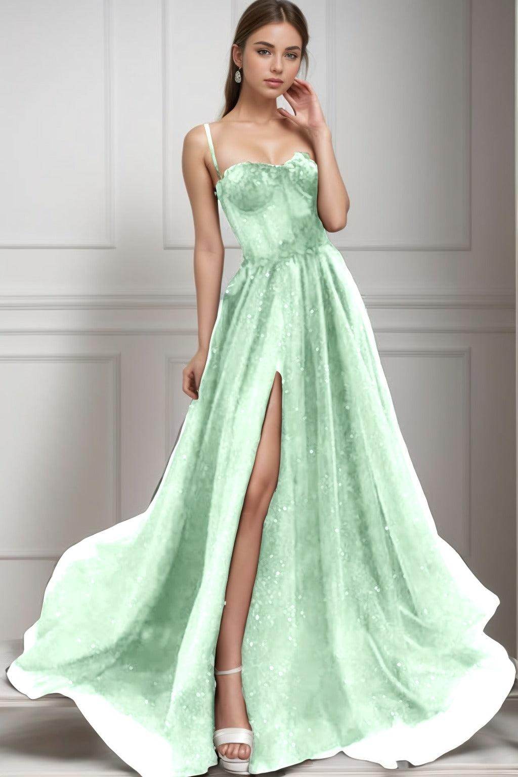A-Line Sweep-Brush Train Tulle Prom Dress CS0439
