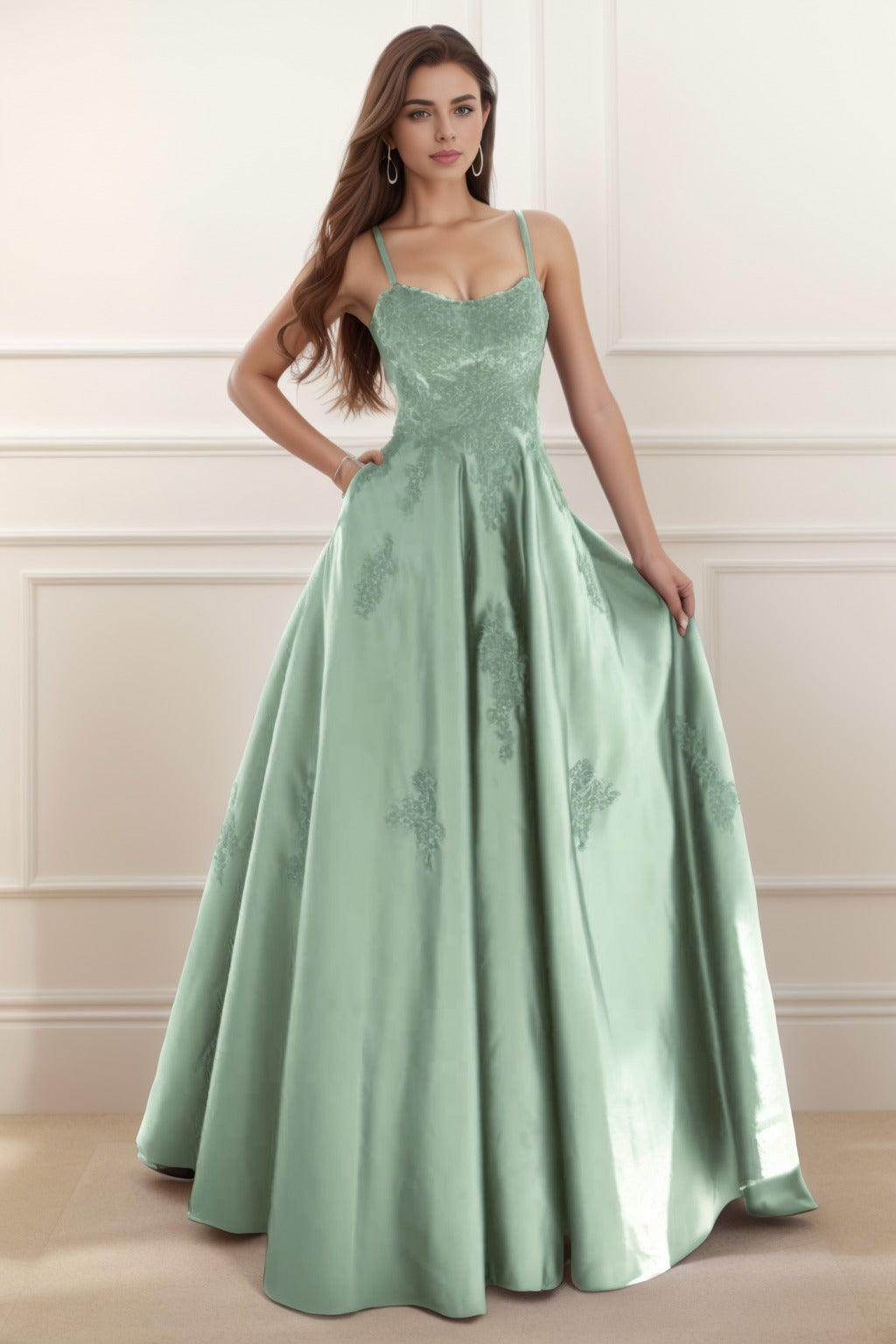 A-Line Floor Length Satin Prom Dress CS0458