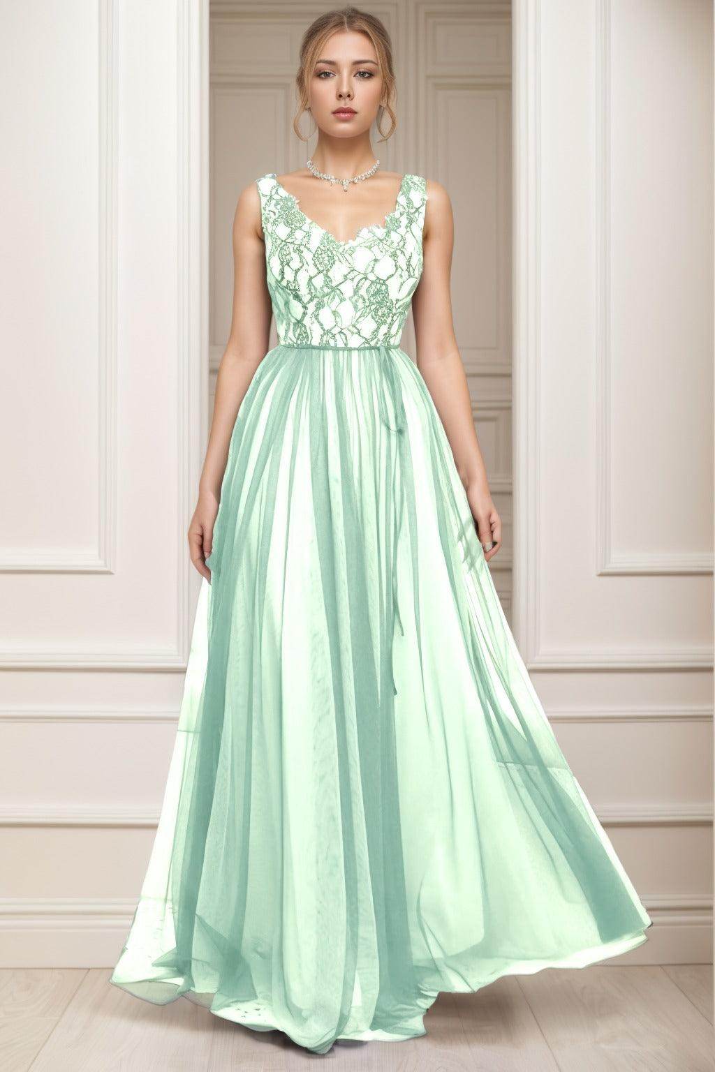 A-Line Sweep-Brush Train Tulle Prom Dress CS0466