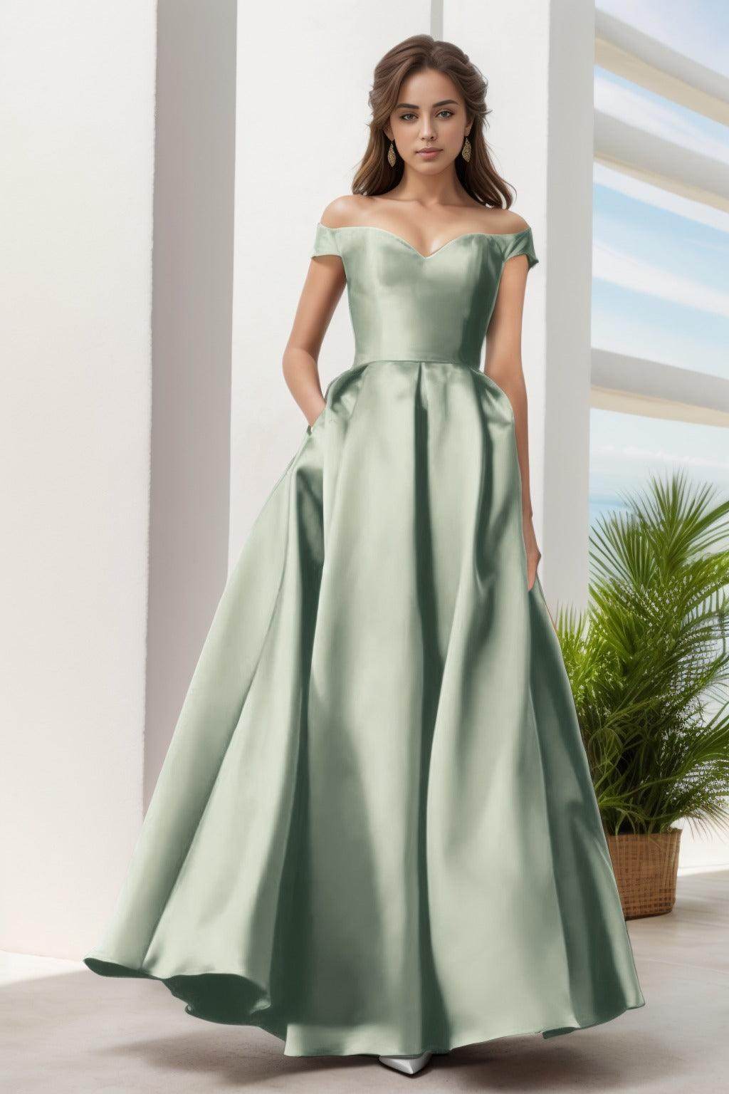 A-Line Floor Length Satin Prom Dress CS0408