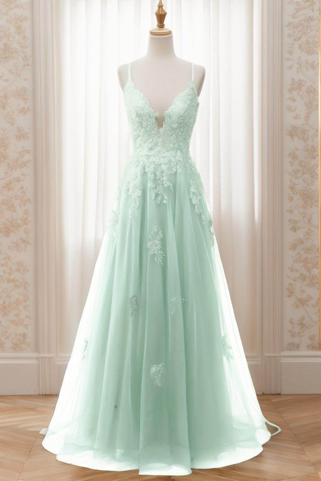 A-Line Sweep-Brush Train Tulle Prom Dress CS0463