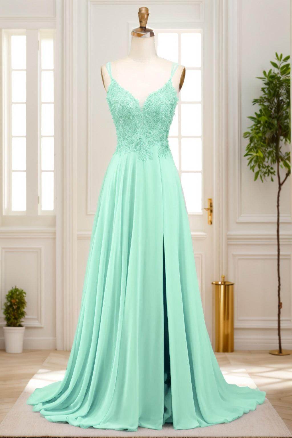 A-Line Sweep-Brush Train Chiffon Prom Dress CS0470