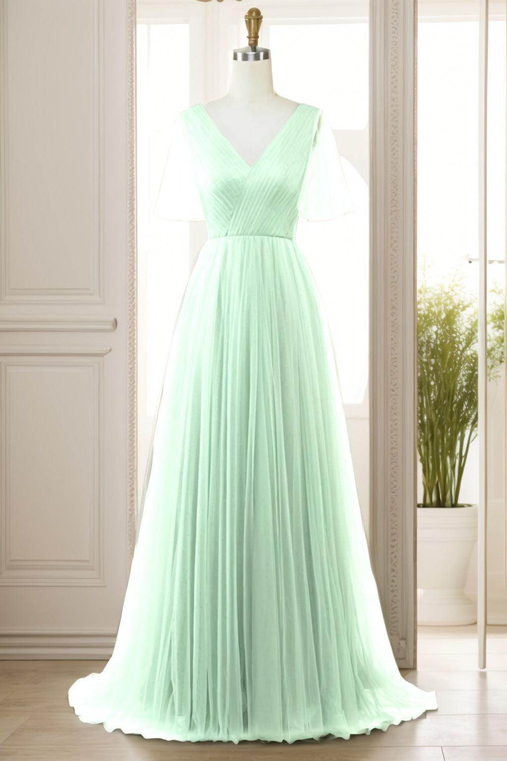 A-Line Sweep-Brush Train Tulle Prom Dress CS0472