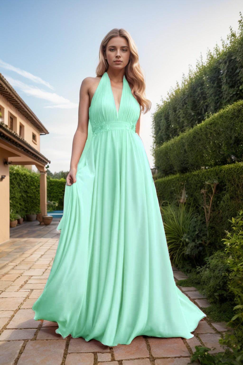 A-Line Sweep-Brush Train Chiffon Prom Dress CS0457