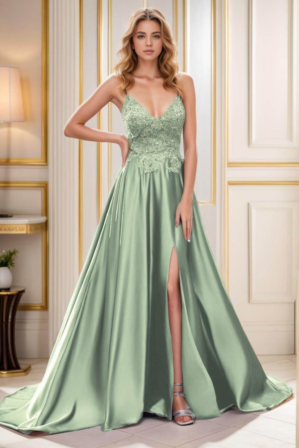 A-Line Court Train Satin Prom Dress CS0460