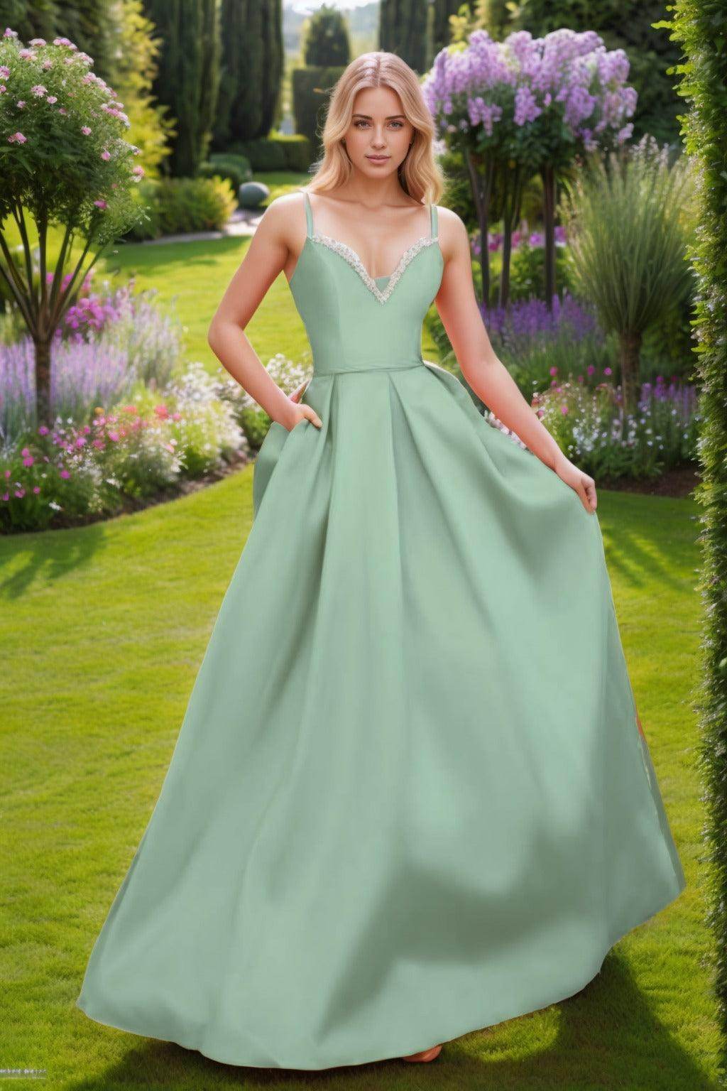 A-Line Floor Length Satin Prom Dress CS0451