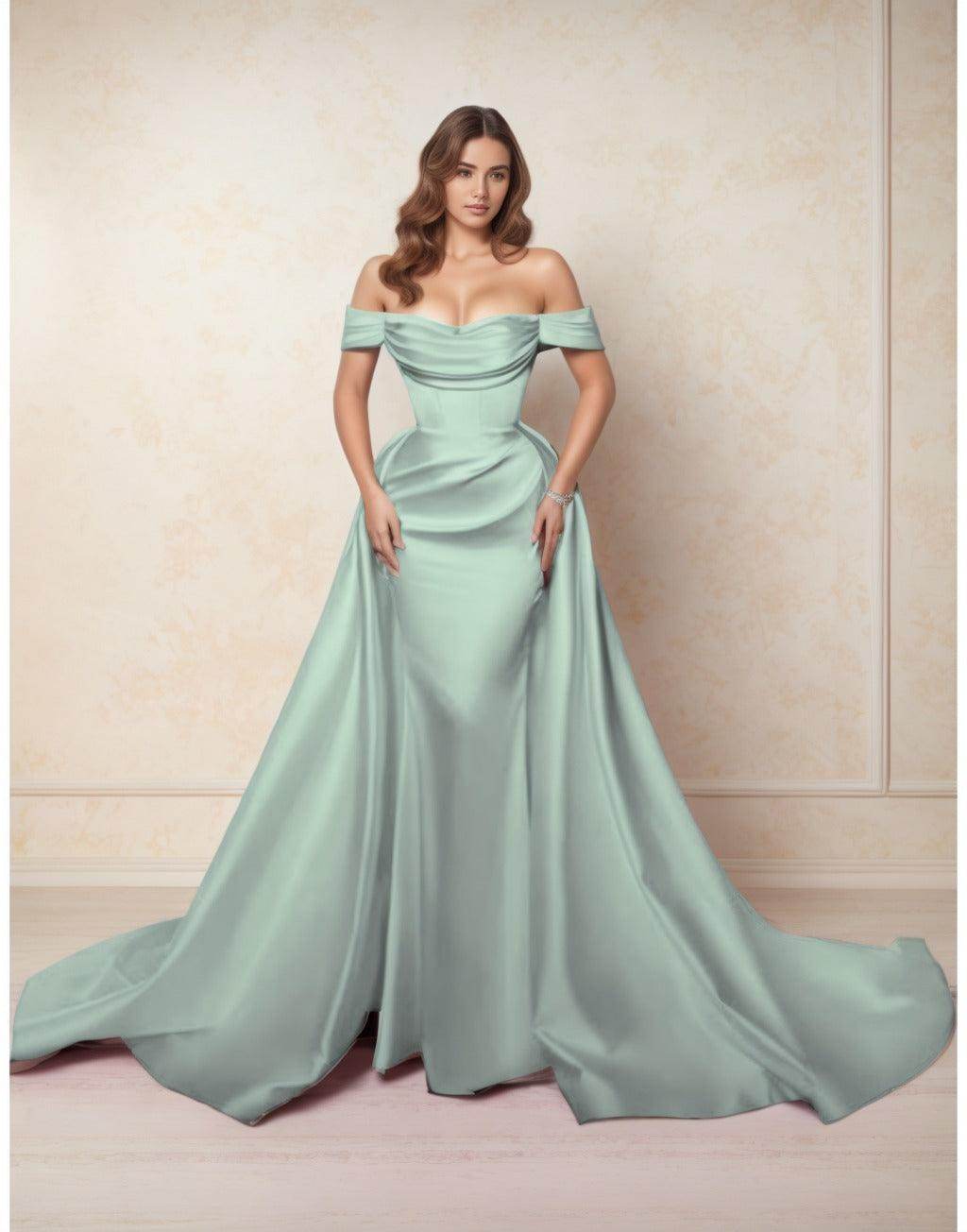A-Line Chapel Train Satin Prom Dress CS0416