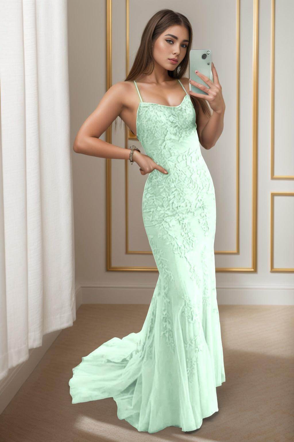 Trumpet-Mermaid Sweep-Brush Train Tulle Prom Dress CS0398