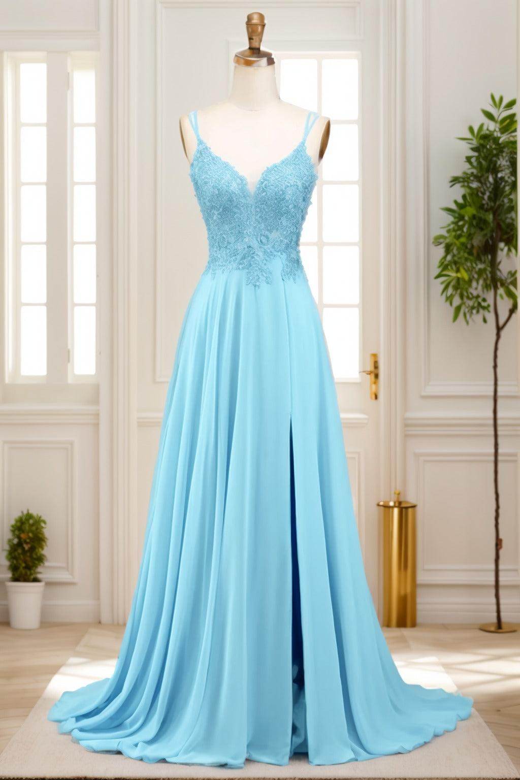 A-Line Sweep-Brush Train Chiffon Prom Dress CS0470