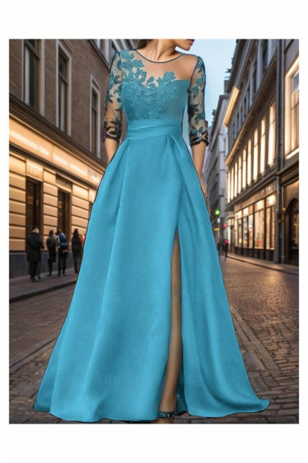 A-Line Sweep-Brush Train Satin Prom Dress CS0456