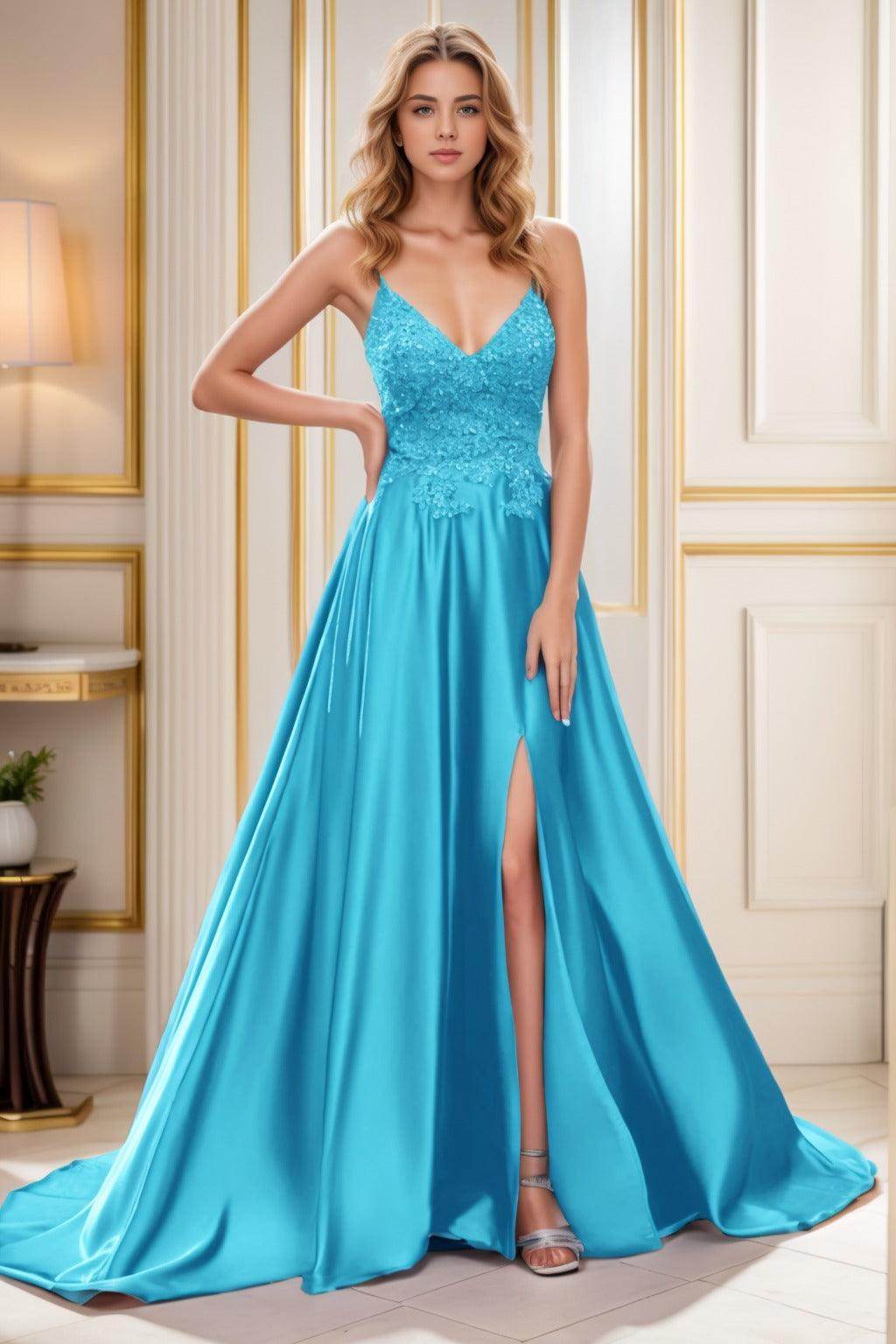A-Line Court Train Satin Prom Dress CS0460