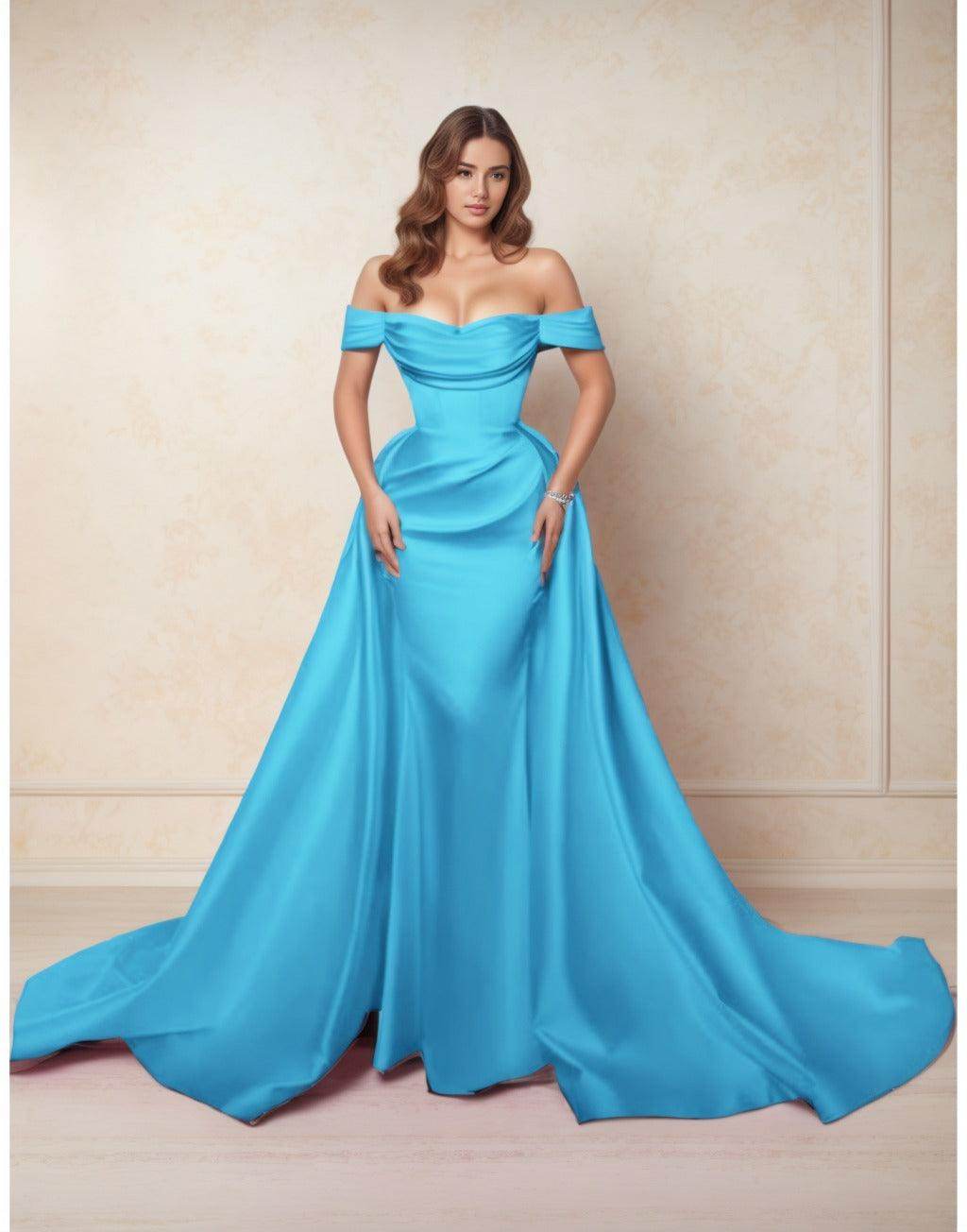 A-Line Chapel Train Satin Prom Dress CS0416