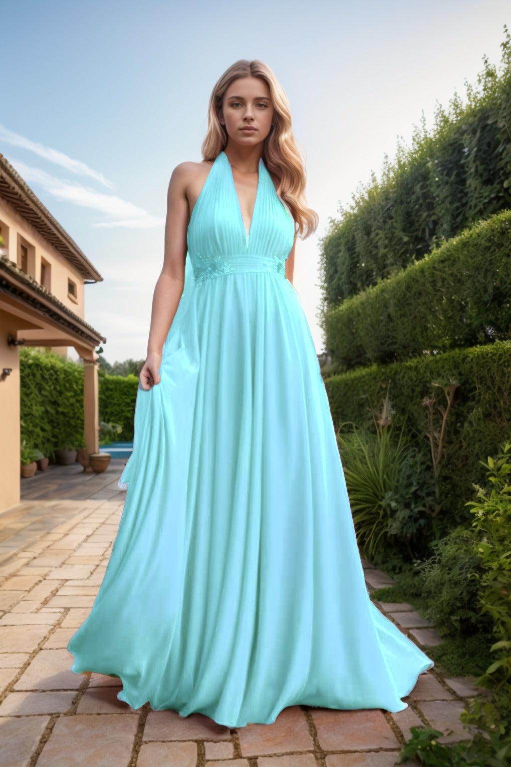A-Line Sweep-Brush Train Chiffon Prom Dress CS0457
