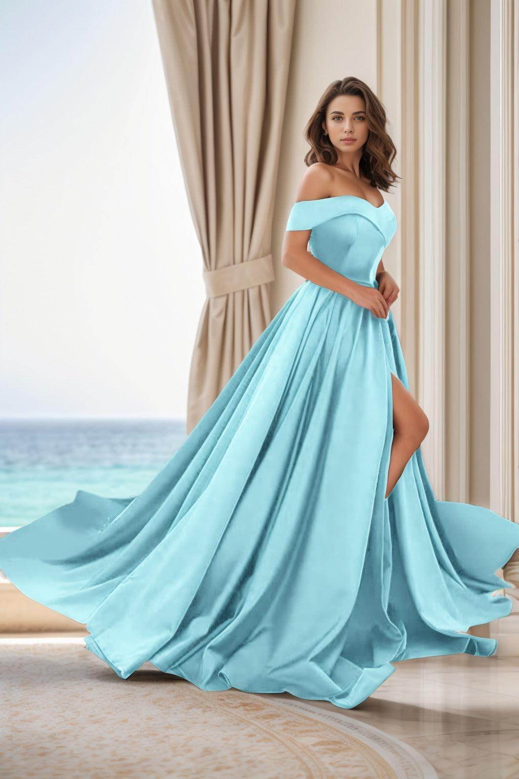 A-Line Court Train Satin Prom Dress CS0405