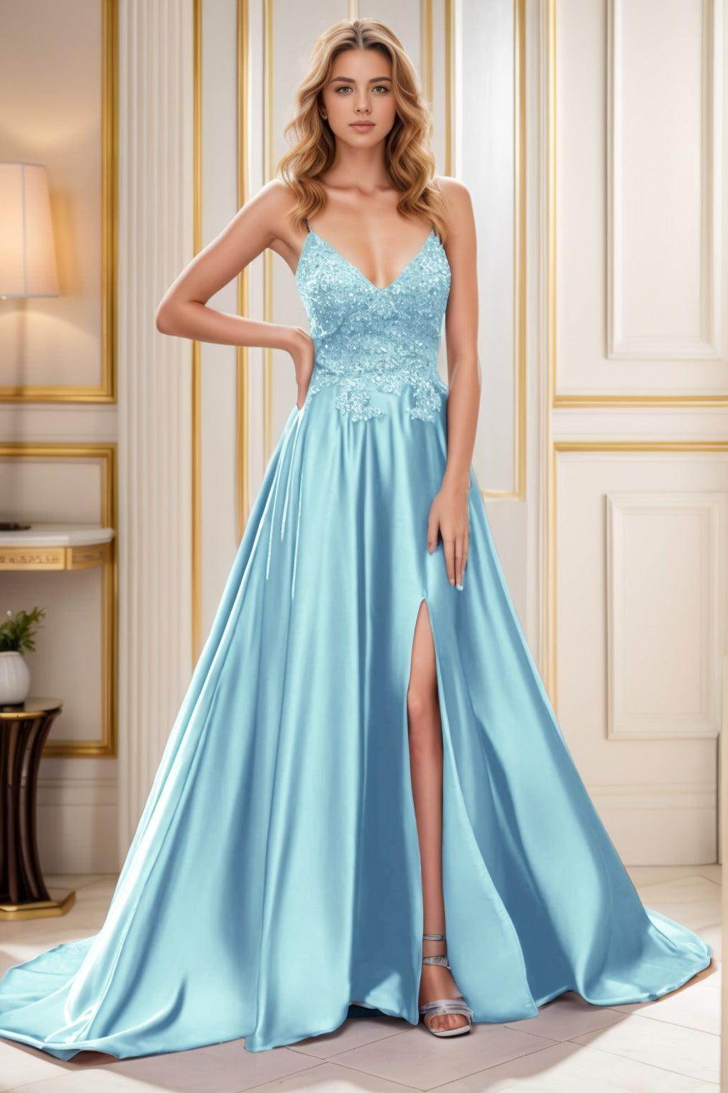 A-Line Court Train Satin Prom Dress CS0460