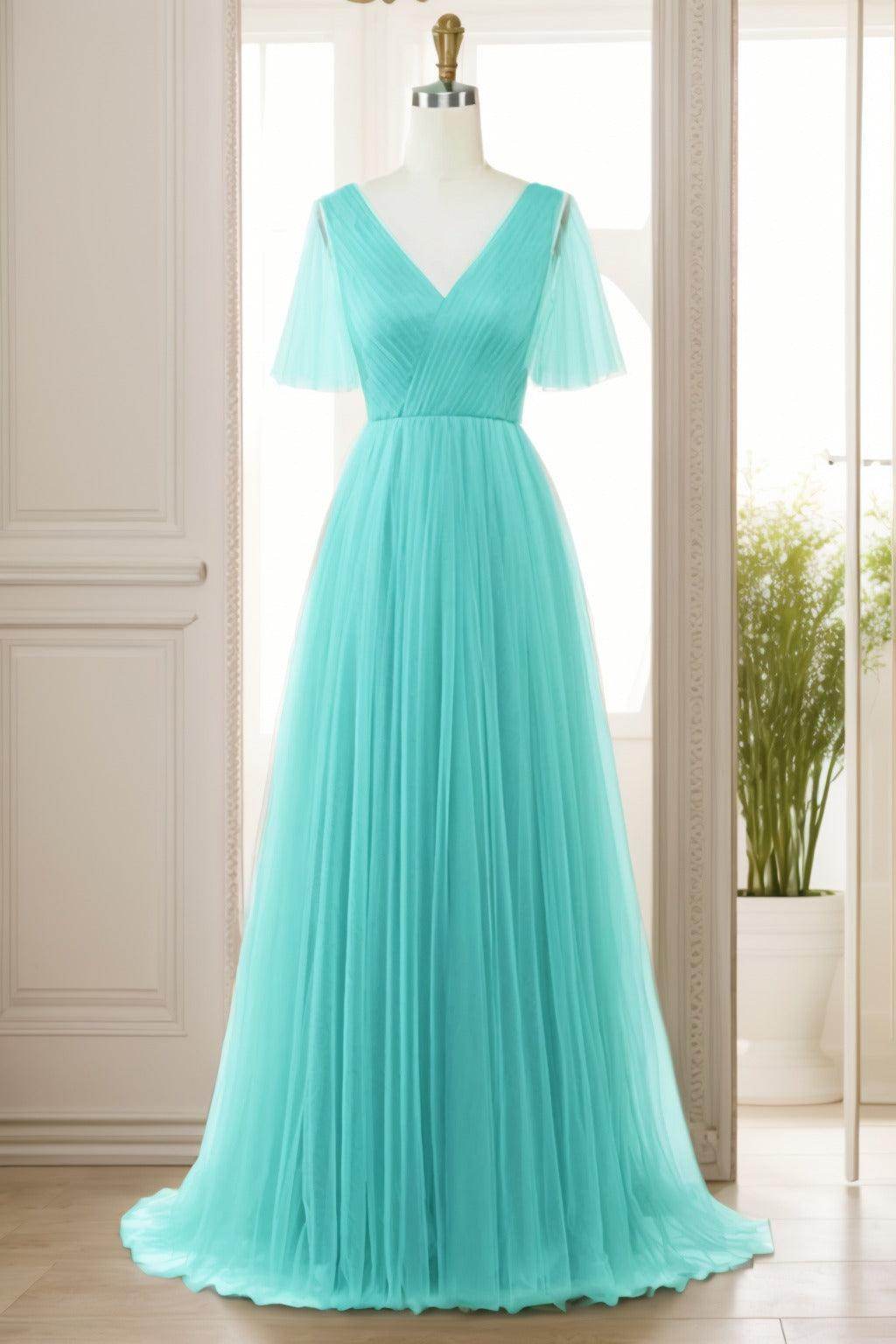 A-Line Sweep-Brush Train Tulle Prom Dress CS0472