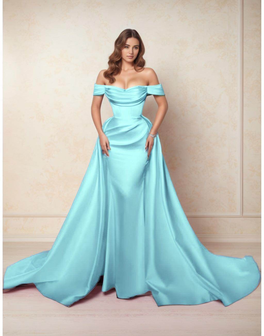 A-Line Chapel Train Satin Prom Dress CS0416