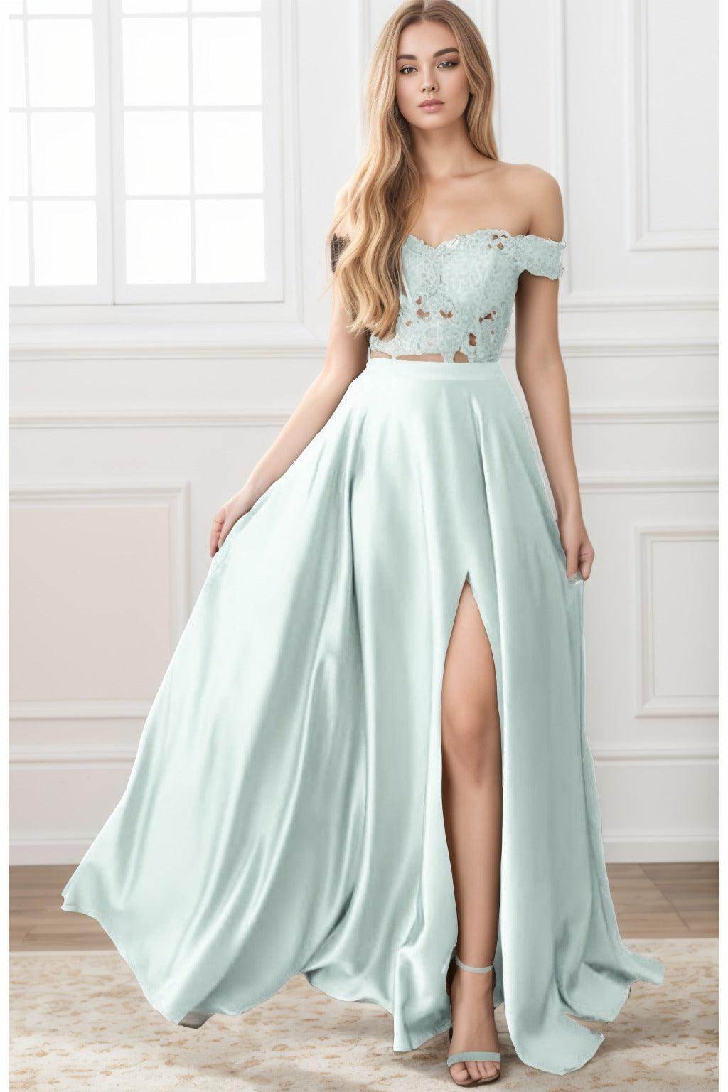 A-Line Sweep-Brush Train Elastic Satin Prom Dress CS0414