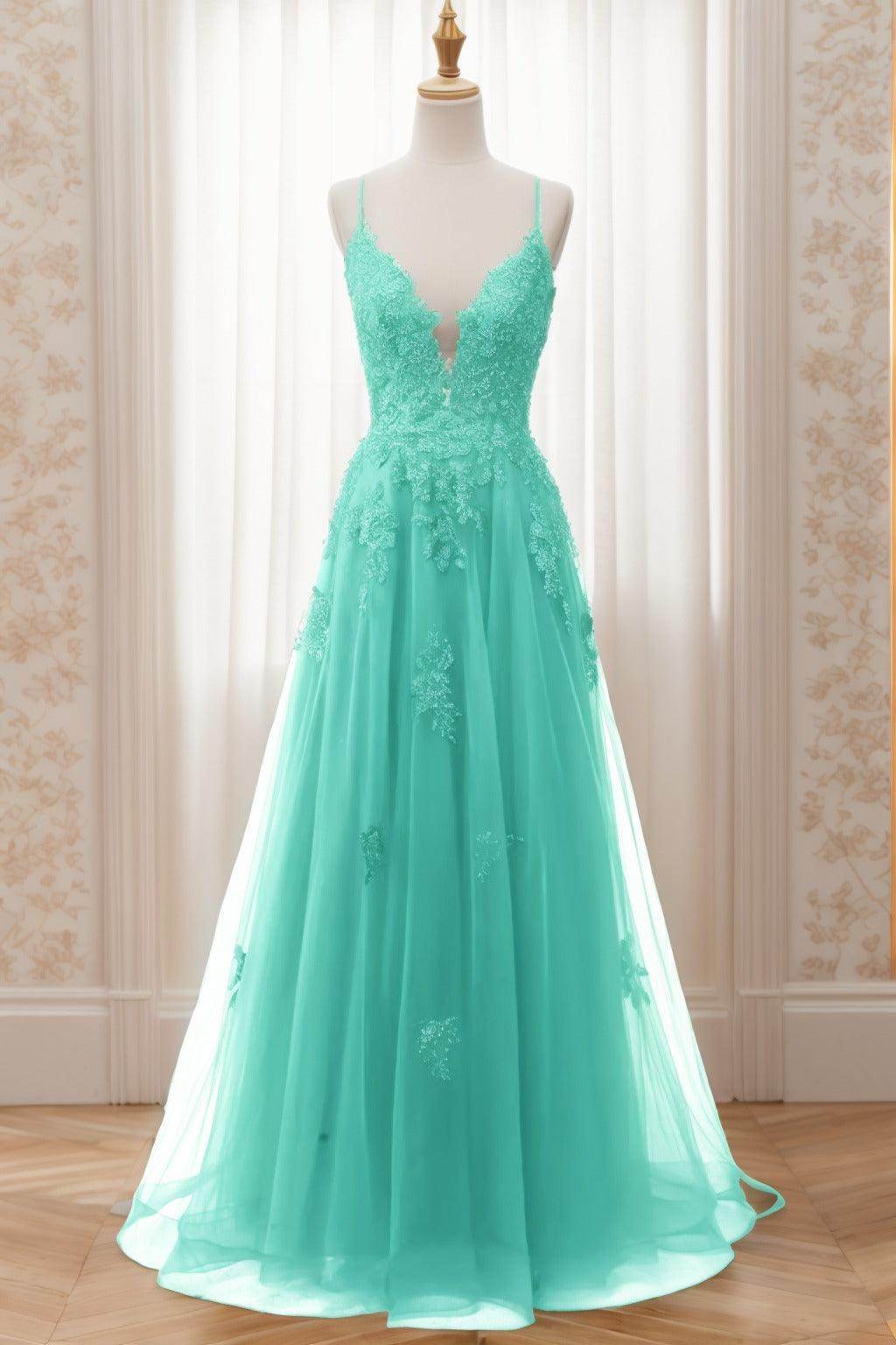 A-Line Sweep-Brush Train Tulle Prom Dress CS0463