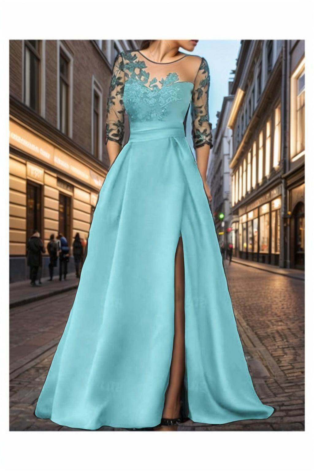 A-Line Sweep-Brush Train Satin Prom Dress CS0456