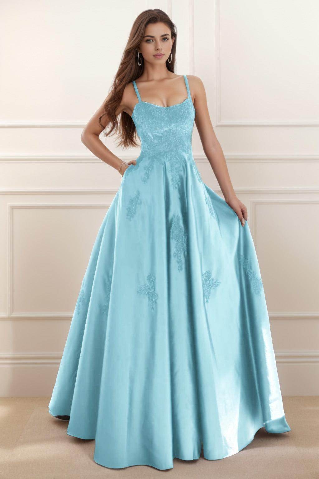 A-Line Floor Length Satin Prom Dress CS0458
