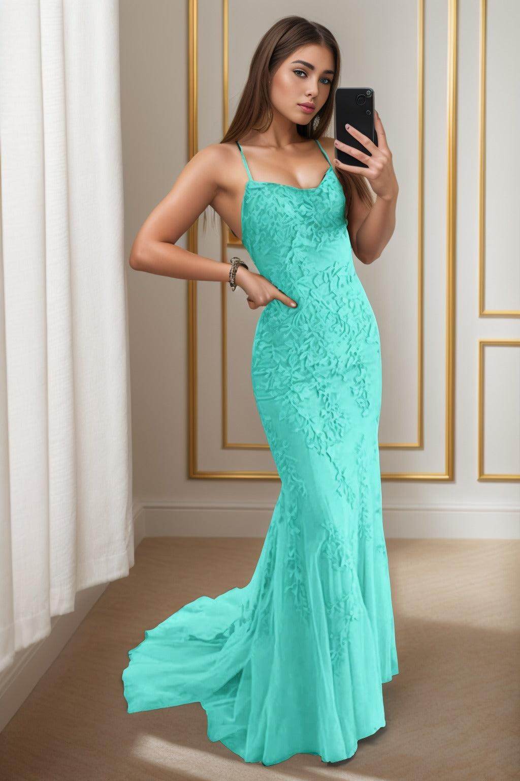 Trumpet-Mermaid Sweep-Brush Train Tulle Prom Dress CS0398