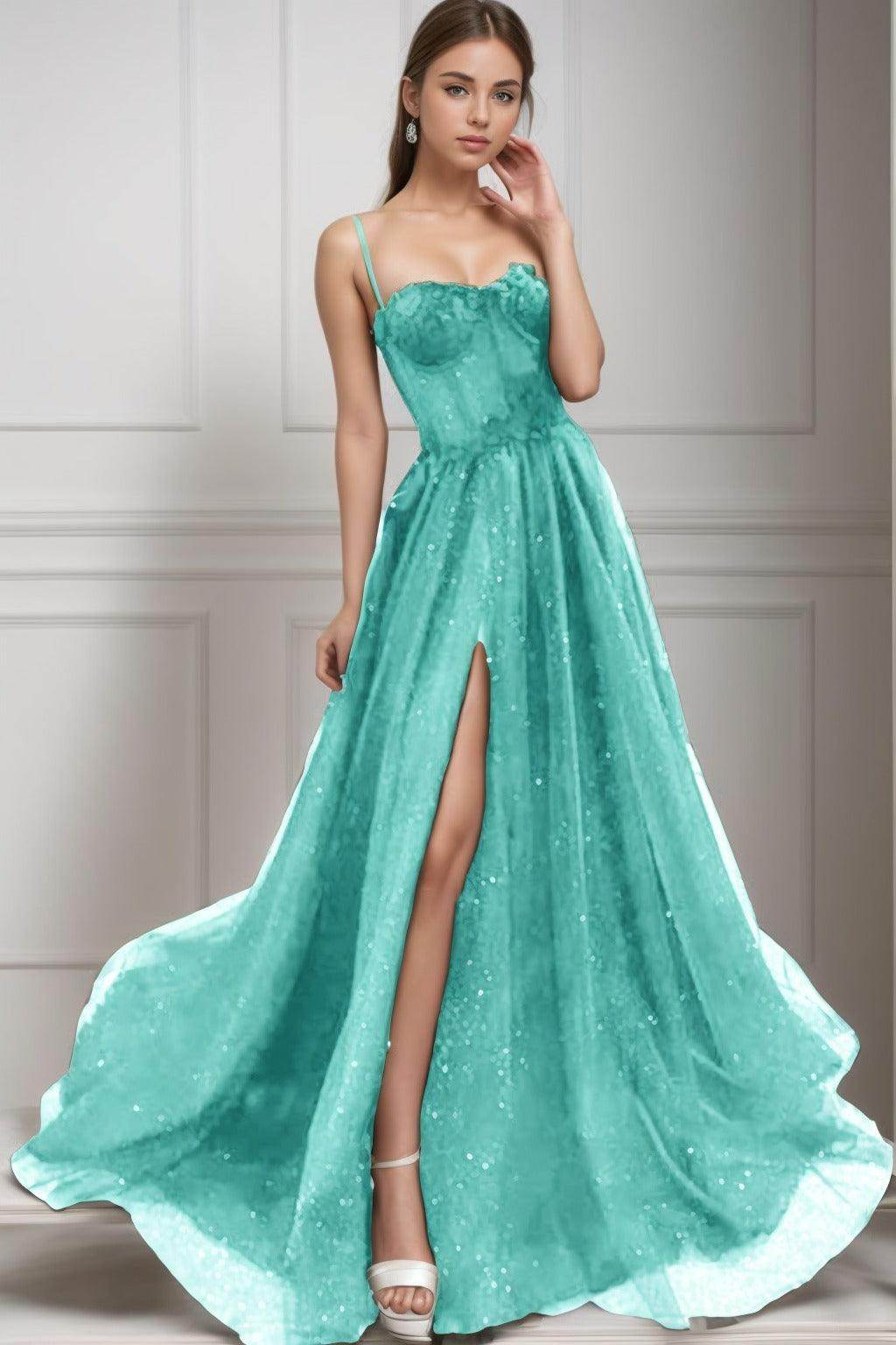A-Line Sweep-Brush Train Tulle Prom Dress CS0439
