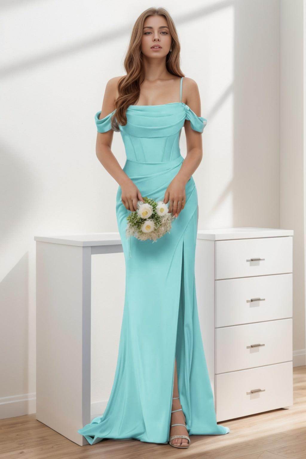 Trumpet-Mermaid Sweep-Brush Train Silk-Like Prom Dress CS0399