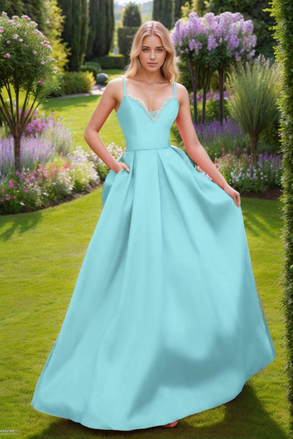 A-Line Floor Length Satin Prom Dress CS0451