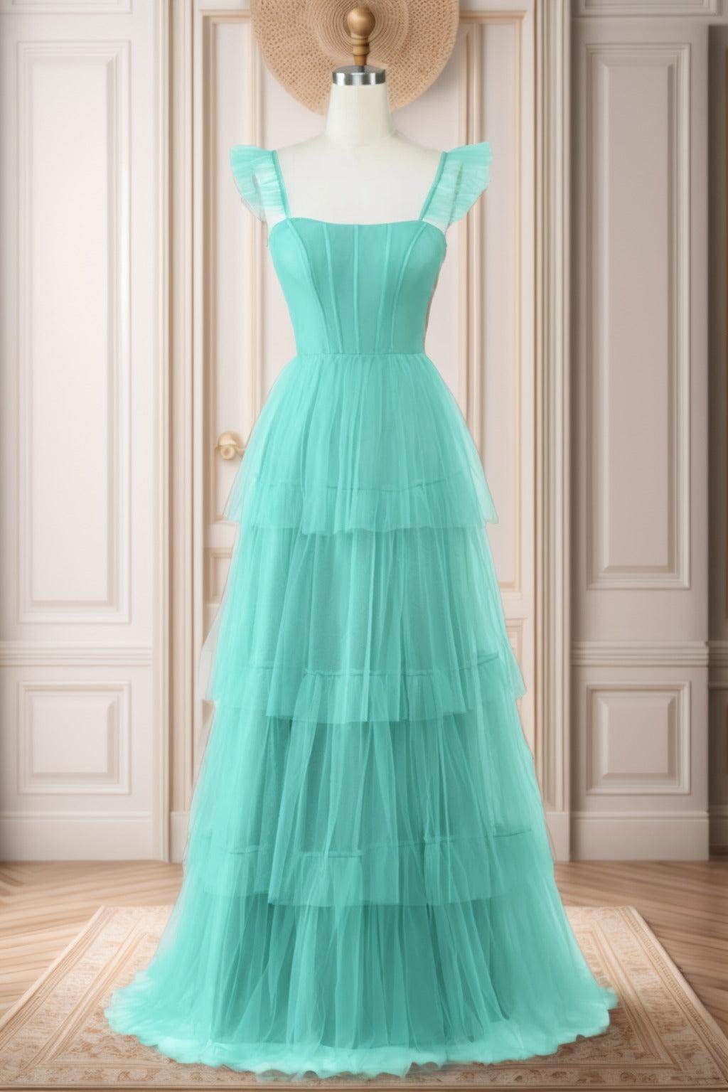 A-Line Sweep-Brush Train Tulle Prom Dress CS0471