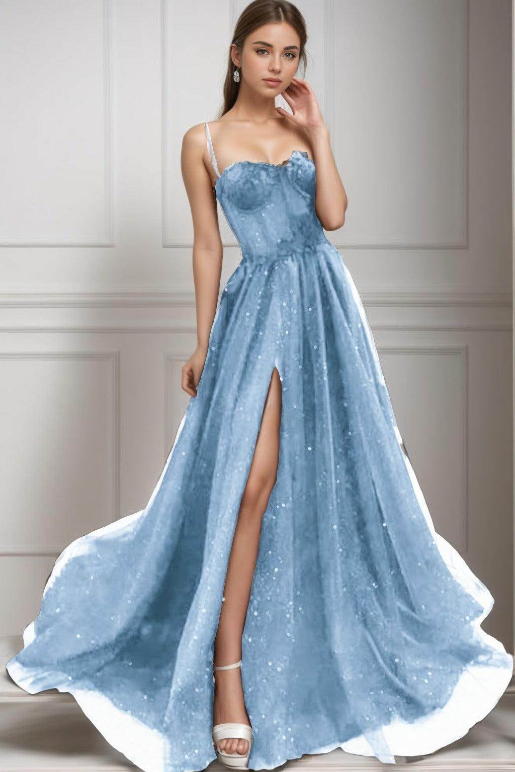 A-Line Sweep-Brush Train Tulle Prom Dress CS0439