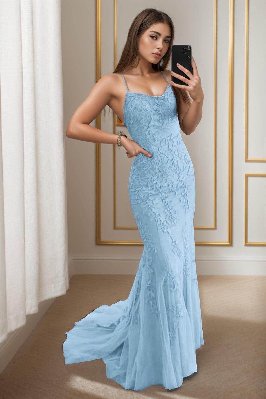 Trumpet-Mermaid Sweep-Brush Train Tulle Prom Dress CS0398