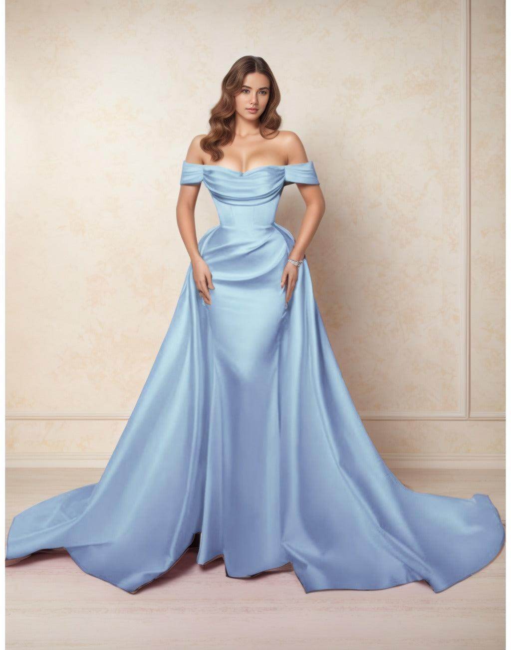 A-Line Chapel Train Satin Prom Dress CS0416
