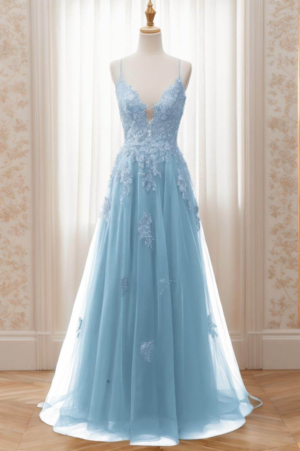 A-Line Sweep-Brush Train Tulle Prom Dress CS0463