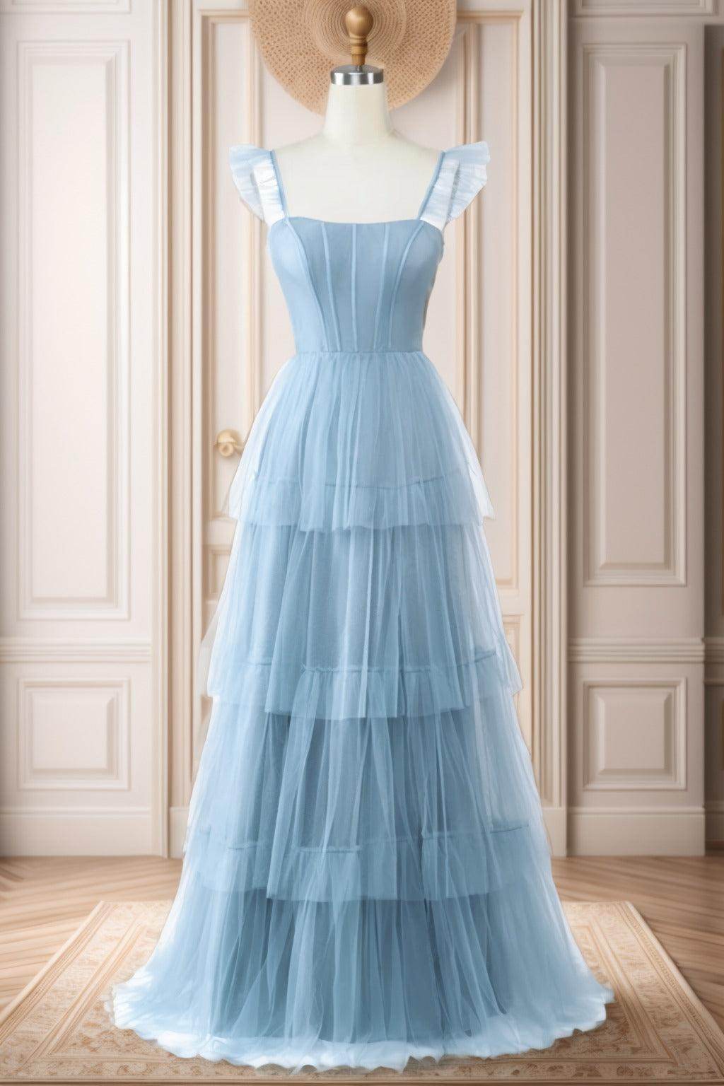 A-Line Sweep-Brush Train Tulle Prom Dress CS0471