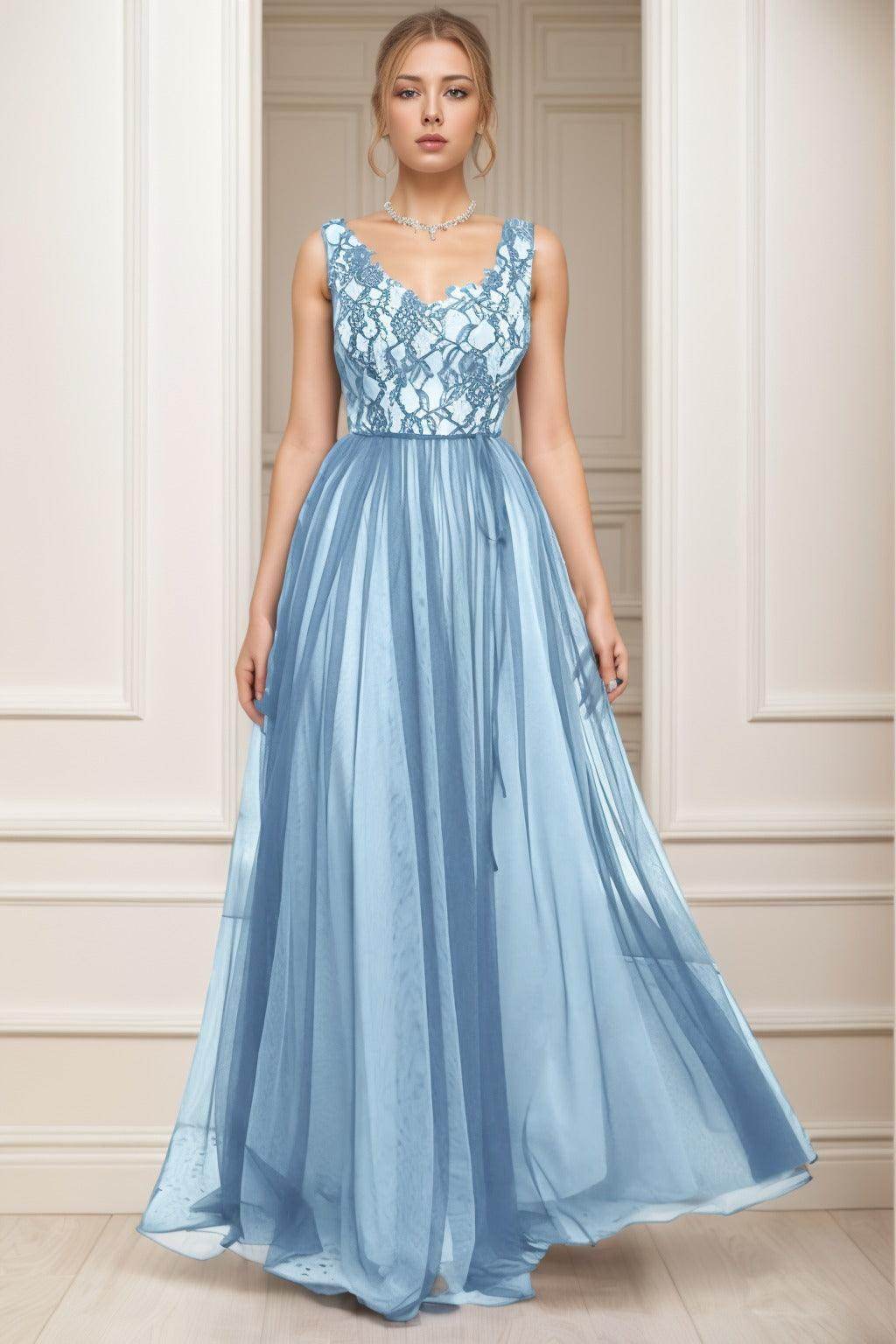 A-Line Sweep-Brush Train Tulle Prom Dress CS0466