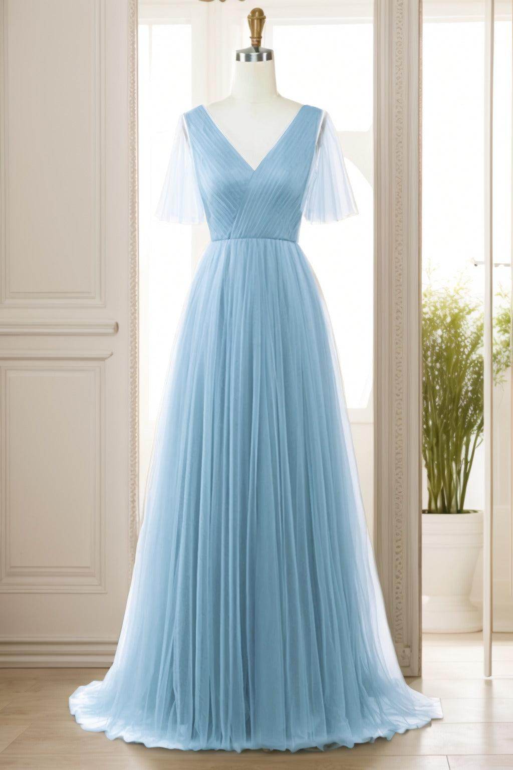 A-Line Sweep-Brush Train Tulle Prom Dress CS0472