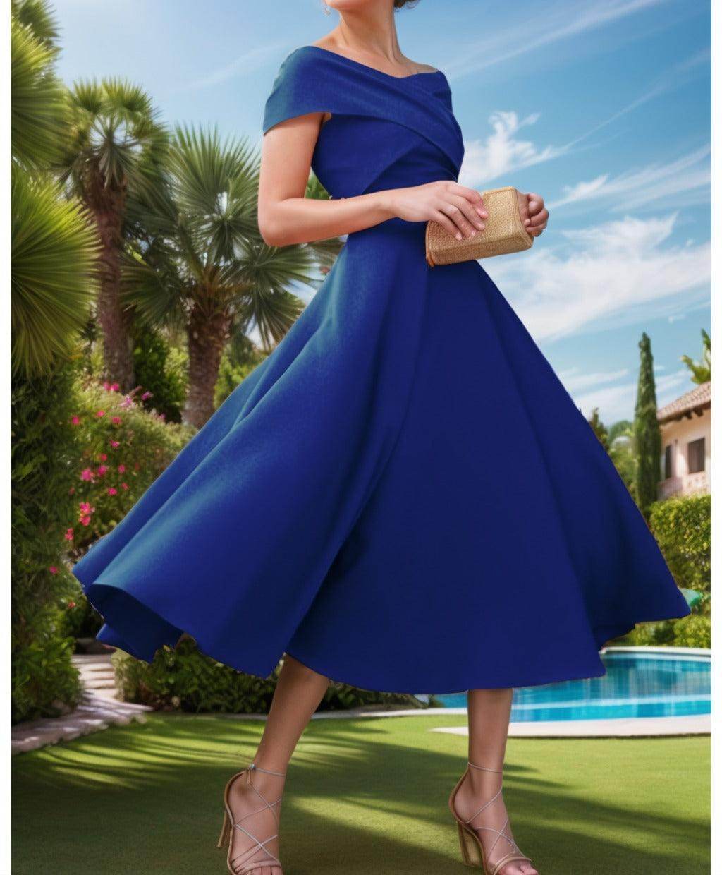 A-Line Tea Length Satin Prom Dress CS0455