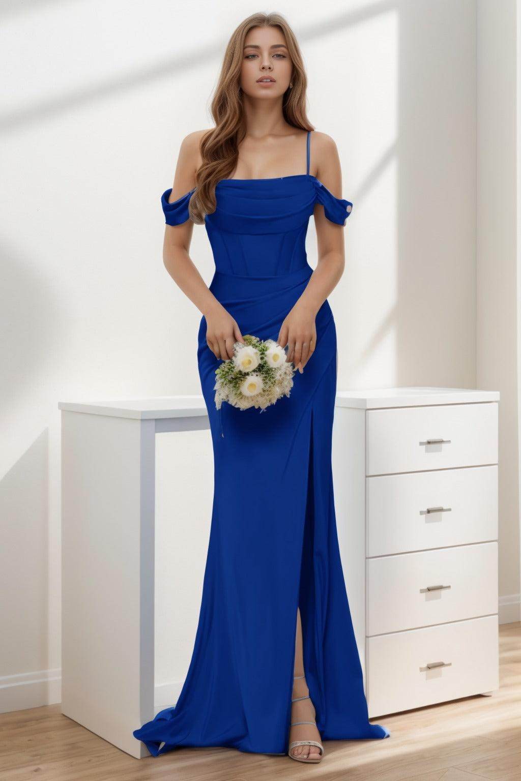Trumpet-Mermaid Sweep-Brush Train Silk-Like Prom Dress CS0399