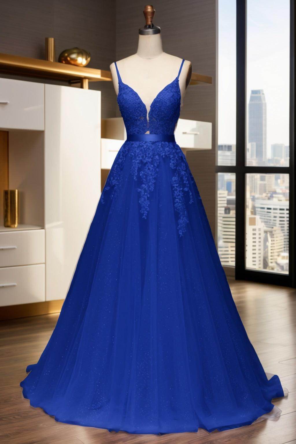 A-Line Sweep-Brush Train Tulle Prom Dress CS0464