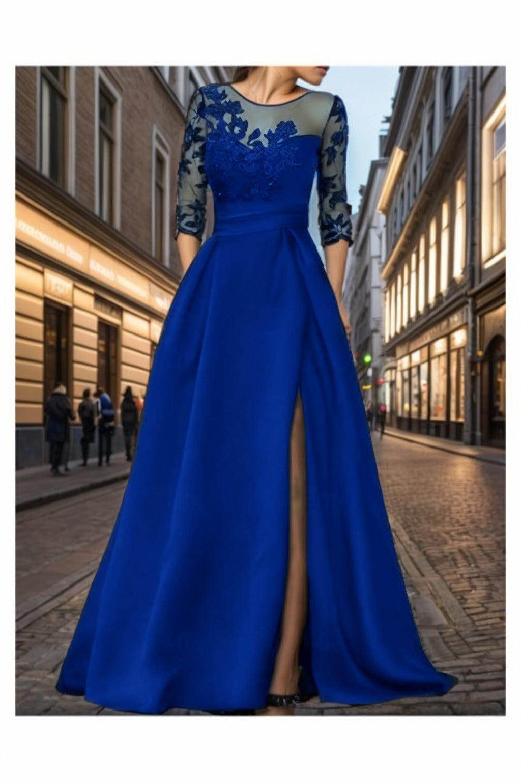 A-Line Sweep-Brush Train Satin Prom Dress CS0456