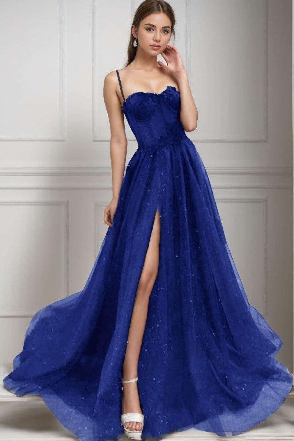 A-Line Sweep-Brush Train Tulle Prom Dress CS0439